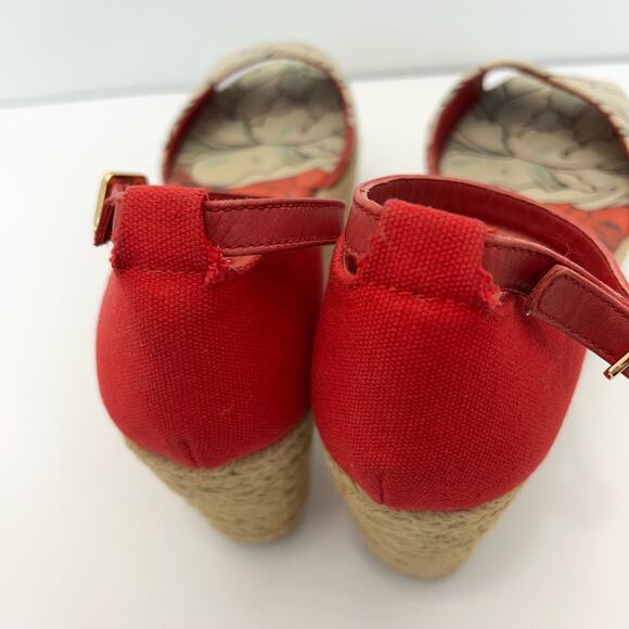 Tory Burch Platform Wedge Espadrilles Sandals Red Floral Open-Toe | Size: 8M - Picture 9 of 13